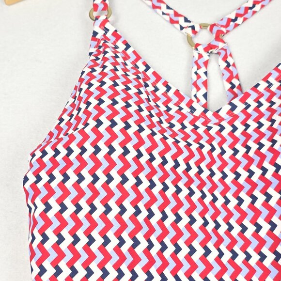 NWT Kona Sol Women One-Piece Swim 16 Red White Blue Gold Ring CrisCross Adjust - Picture 5 of 16